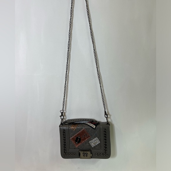 La Polo Women’s Crossbody Bag Gray Silver Faux Leather Patches Designer Purse - Picture 3 of 14